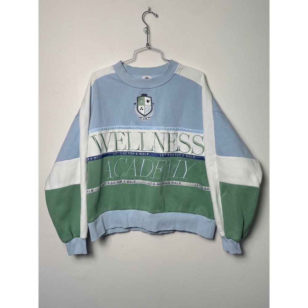 YLLW Wellness Academy Colorblock Oversized Sweatshirt Blue Green Small